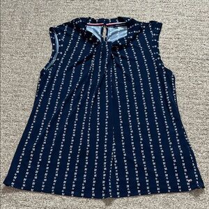 Tommy Hilfiger Navy Tank Top with White Floral Design Size Large